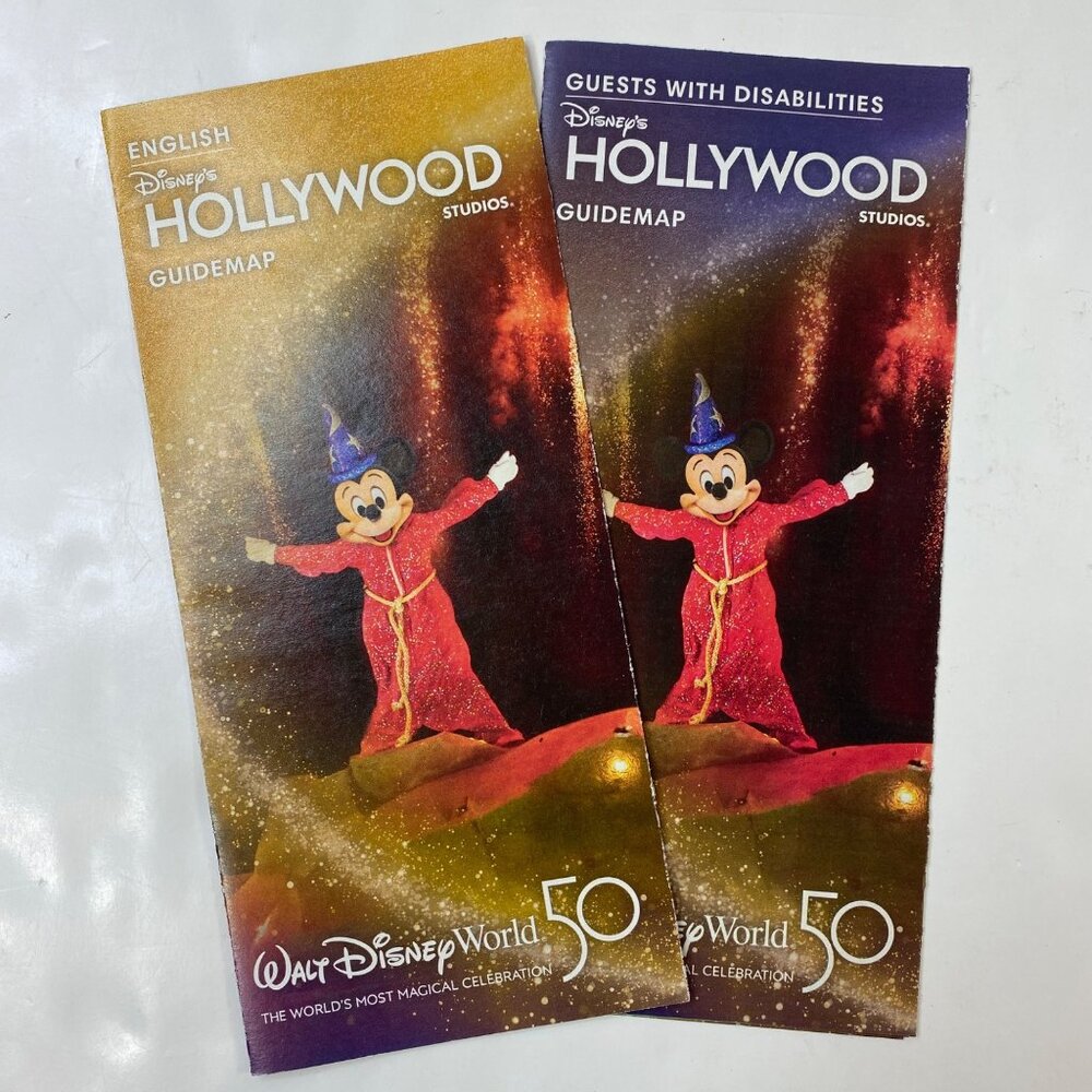 Disneys Hollywood Studios Set of 2 Guidemaps 50th Anniversary Sorcerer Mickey